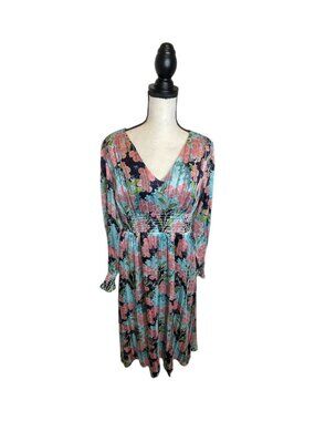 & Other Stories Floral V-Neck Long Sleeve Maxi Dress Pink Blue Smocked Bohemian